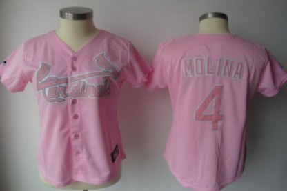 St. Louis Cardinals #4 Yadier Molina Pink Womens Jersey 