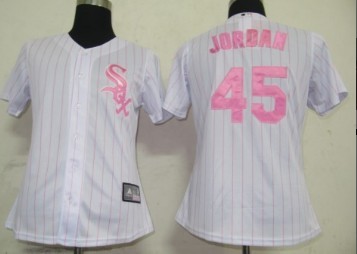 Chicago White Sox #45 Jordan White With Pink Pinstripe Womens Jersey 