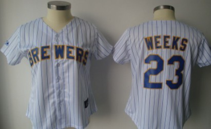 Milwaukee Brewers #23 Weeks White With Blue Womens Jersey