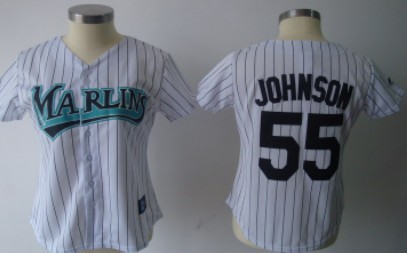 Florida Marlins #55 Johnson White Womens Jersey 