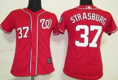 Washington Nationals #37 Strasburg Red Womens Jersey