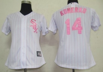 Chicago White Sox #14 Konerko White With Pink Pinstripe Womens Jersey 