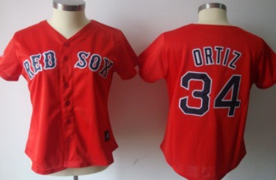 Boston Red Sox #34 Ortiz Red Womens Jersey 