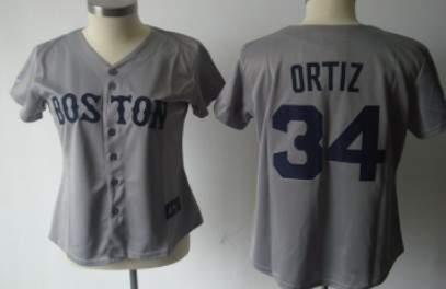 Boston Red Sox #34 Ortiz Gray Womens Jersey 