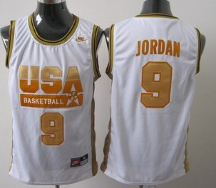 1992 Olympics Team USA #9 Michael Jordan White With Gold Swingman Jersey 