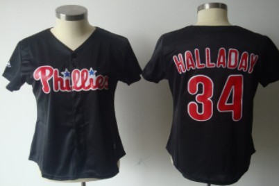 Philadelphia Phillies #34 Halladay Black Womens Jersey