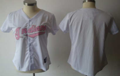 Cleveland Indians Blank White With Pink Womens Jersey 