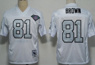 Oakland Raiders #81 Tim Brown White With Silver Throwback Jersey