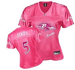 Baltimore Ravens #5 Joe Flacco Pink Fem Fan Womens Jersey