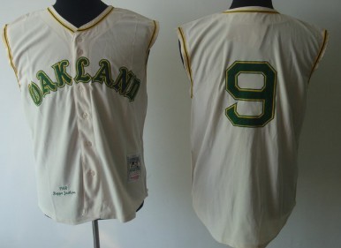 Oakland Athletics #9 Reggie Jackson 1968 Cream Throwback Jersey 