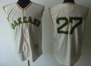 Oakland Athletics #27 Catfish Hunter 1968 Cream Throwback Jersey 