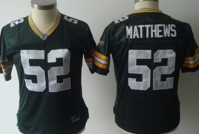 Green Bay Packers #52 Clay Matthews Green Womens Jersey  