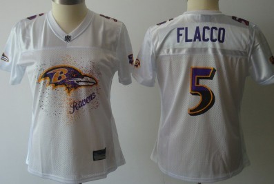 Baltimore Ravens #5 Joe Flacco White Fem Fan Womens Jersey