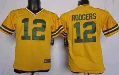 Nike Green Bay Packers #12 Aaron Rodgers Yellow Game Kids Jersey 