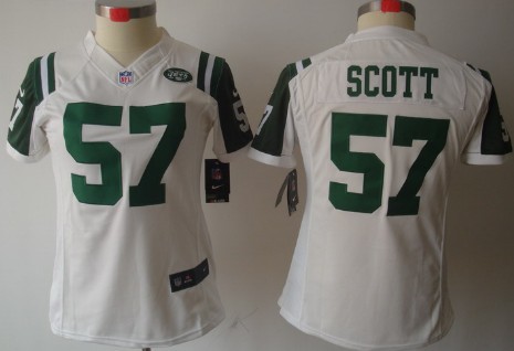 Nike New York Jets #57 Bart Scott White Limited Womens Jersey 