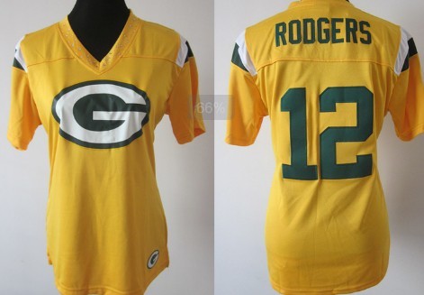 Nike Green Bay Packers #12 Aaron Rodgers 2012 Yellow Womens Field Flirt Fashion Jersey 