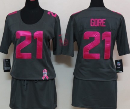 Nike San Francisco 49ers #21 Frank Gore Breast Cancer Awareness Gray Womens Jersey 