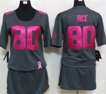 Nike San Francisco 49ers #80 Jerry Rice Breast Cancer Awareness Gray Womens Jersey 