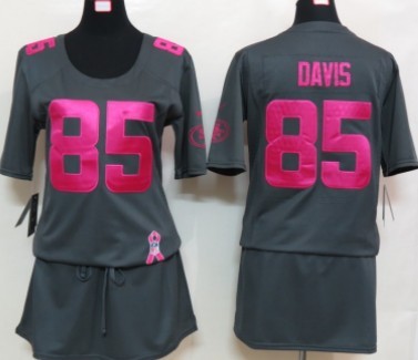 Nike San Francisco 49ers #85 Vernon Davis Breast Cancer Awareness Gray Womens Jersey 