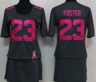 Nike Houston Texans #23 Arian Foster Breast Cancer Awareness Gray Womens Jersey 