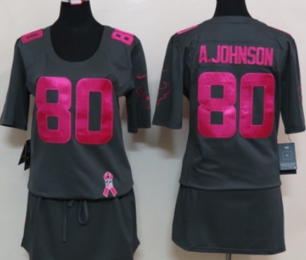 Nike Houston Texans #80 Andre Johnson Breast Cancer Awareness Gray Womens Jersey 