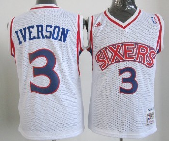 Philadelphia Sixers #3 Allen Iverson White Swingman Throwback Kids Jersey 