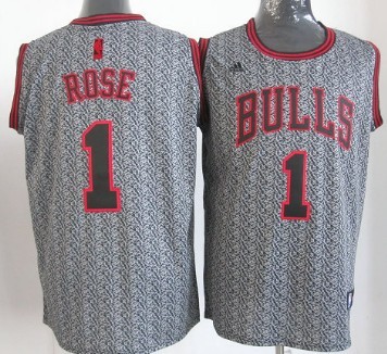 Chicago Bulls #1 Derrick Rose Gray Static Fashion Jersey 