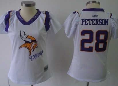 Minnesota Vikings #28 Adrian Peterson 2011 White Womens Field Flirt Fashion Jersey 