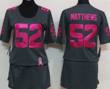 Nike Green Bay Packers #52 Clay Matthews Breast Cancer Awareness Gray Womens Jersey 