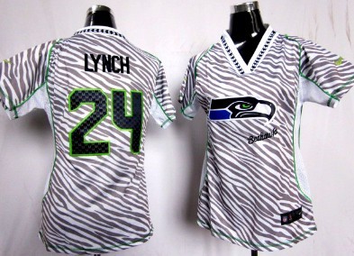 Nike Seattle Seahawks #24 Marshawn Lynch 2012 Womens Zebra Fashion Jersey 