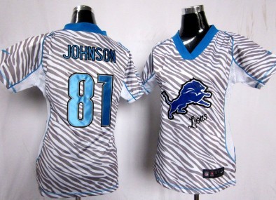 Nike Detroit Lions #81 Calvin Johnson 2012 Womens Zebra Fashion Jersey 