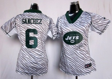 Nike New York Jets #6 Mark Sanchez 2012 Womens Zebra Fashion Jersey 