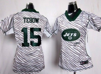 Nike New York Jets #15 Tim Tebow 2012 Womens Zebra Fashion Jersey 