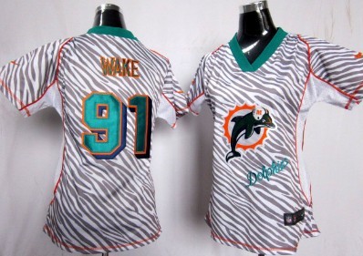 Nike Miami Dolphins #91 Cameron Wake 2012 Womens Zebra Fashion Jersey 