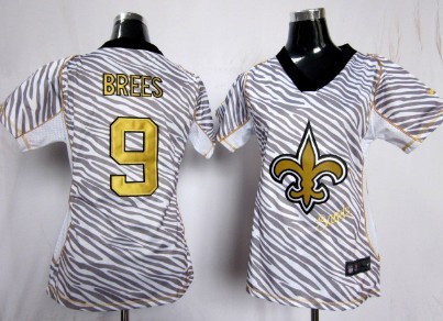 Nike New Orleans Saints #9 Drew Brees 2012 Womens Zebra Fashion Jersey 