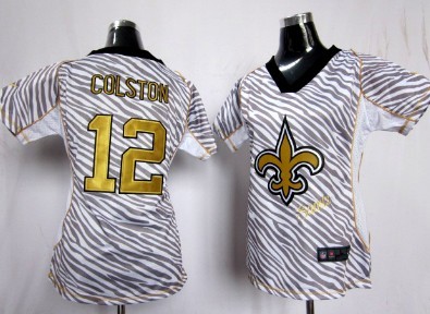 Nike New Orleans Saints #12 Marques Colston 2012 Womens Zebra Fashion Jersey 