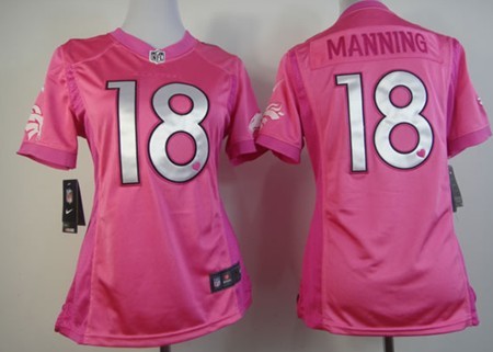 Nike Denver Broncos #18 Peyton Manning Pink Love Womens Jersey 