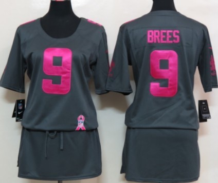 Nike New Orleans Saints #9 Drew Brees Breast Cancer Awareness Gray Womens Jersey 