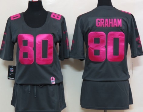 Nike New Orleans Saints #80 Jimmy Graham Breast Cancer Awareness Gray Womens Jersey 