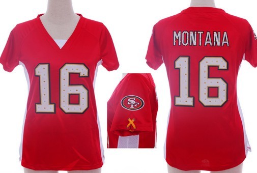 Nike San Francisco 49ers #16 Joe Montana 2012 Red Womens Draft Him II Top Jersey 