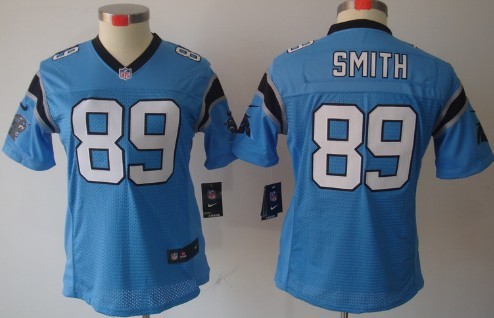 Nike Carolina Panthers #89 Steve Smith Light Blue Limited Womens Jersey 