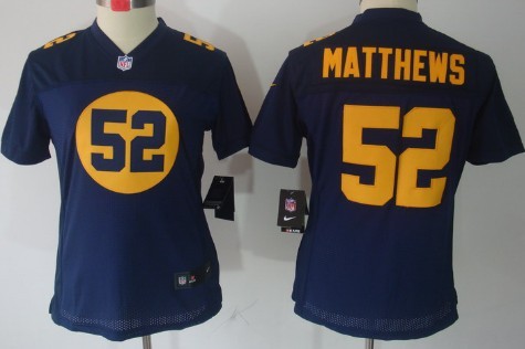 Nike Green Bay Packers #52 Clay Matthews Navy Blue Limited Womens Jersey 