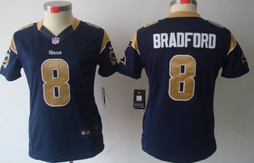 Nike St. Louis Rams #8 Sam Bradford Navy Blue Limited Womens Jersey 