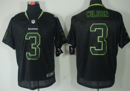 Nike Seattle Seahawks #3 Russell Wilson Lights Out Black Elite Jersey 