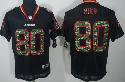 Nike San Francisco 49ers #80 Jerry Rice Black With Camo Elite Jersey 