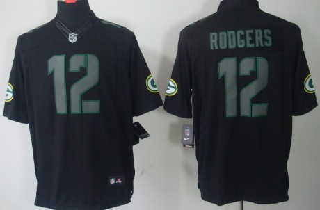 Nike Green Bay Packers #12 Aaron Rodgers Black Impact Limited Jersey 