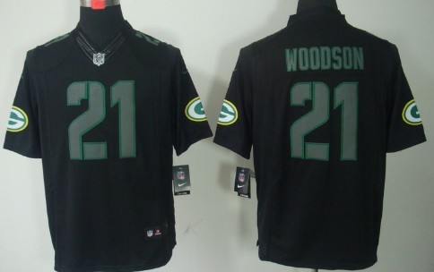 Nike Green Bay Packers #21 Charles Woodson Black Impact Limited Jersey 