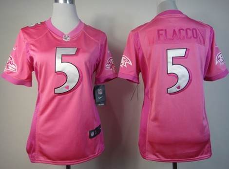 Nike Baltimore Ravens #5 Joe Flacco Pink Love Womens Jersey 