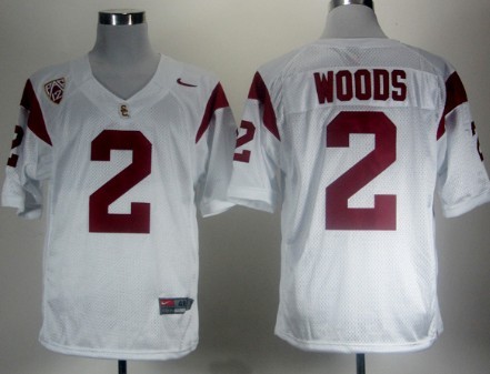 USC Trojans #2 Robert Woods White Pac-12 Patch Jersey