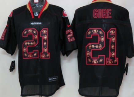 Nike San Francisco 49ers #21 Frank Gore Lights Out Black Ornamented Elite Jersey 